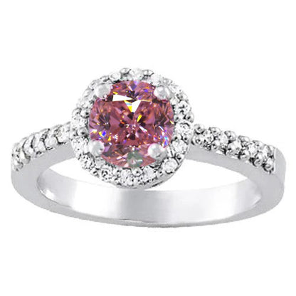  Lady’s Round Pink Sapphire Solitaire With Accent Engagement Ring