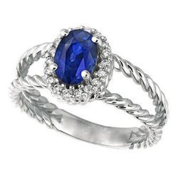 2.15 Carats Round Diamond And Oval Sapphire Ring White Gold 14K