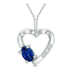 1.30 Ct Heart Shape Sri Lanka Sapphire Diamond Pendant Necklace