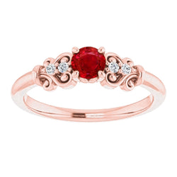 1.40 Carats Rose Gold 14K Natural Earth Mined Diamond Round Ruby Ring