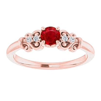 Females Stylish Fancy Rose Gold  Diamond Round Ruby Ring 