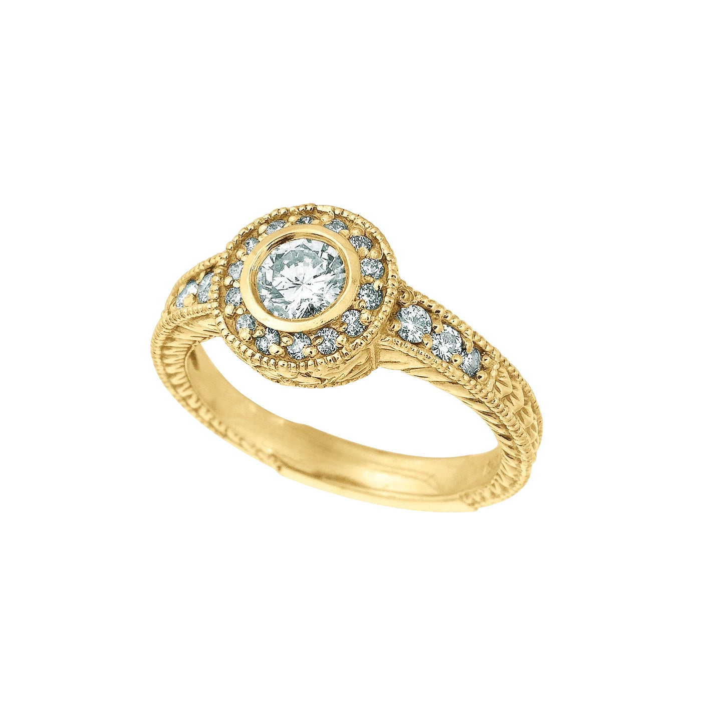 1.50 Carats Natural Earth Mined Diamond Bezel Fancy Ring 14K Yellow Gold Ring With Accents