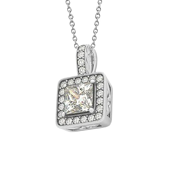 1.50 Carats Princess Diamond Pendant Necklace WG 14K Without Chain