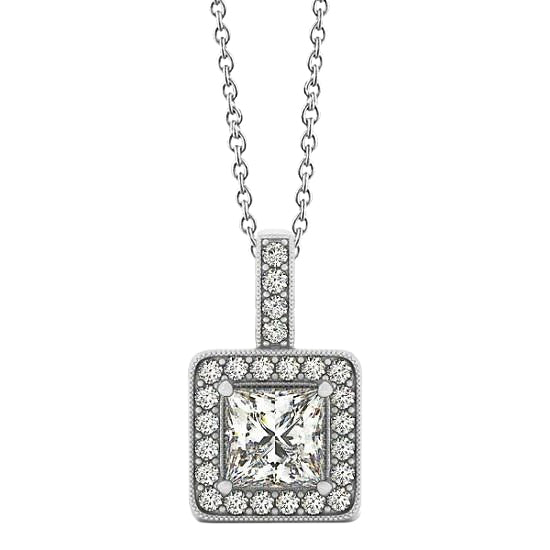 1.50 Carats Princess Natural Earth Mined Diamond Pendant Necklace WG 14K Without Chain