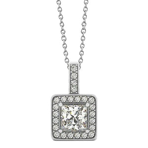 1.50 Carats Princess Diamond Pendant Necklace WG 14K Without Chain