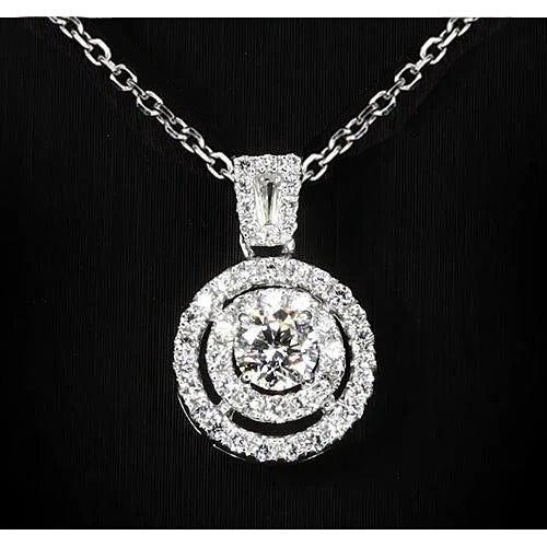 1.50 Carats Round Diamond Pendant Halo Setting