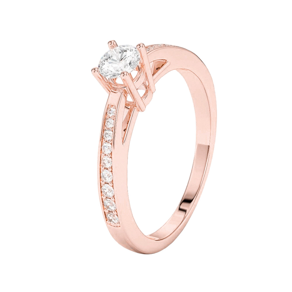 Rose Gold Sparkling Unique Lady’s Solitaire Ring with Accents White Gold Diamond 