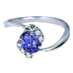 1.75 Carat Oval Tanzanite & Round Diamonds Ring Gemstone Jewelry