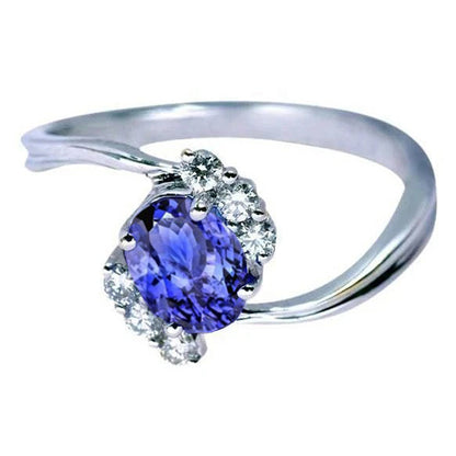 Women Jewelry  Oval Tanzanite & Round Diamonds Ring Gemstone Jewelry