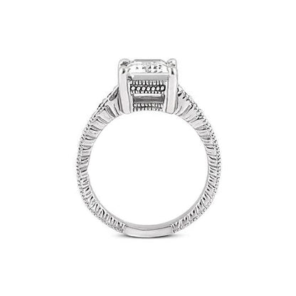 Antique White  Gold half bazel fancy Engagement Diamond Solitaire Ring with Accents