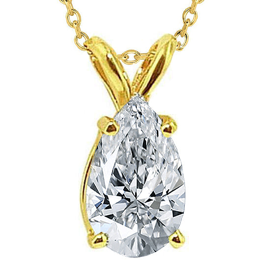 1.5 Carat Pear Natural Earth Mined Diamond Solitaire Pendant Necklace Yellow Gold