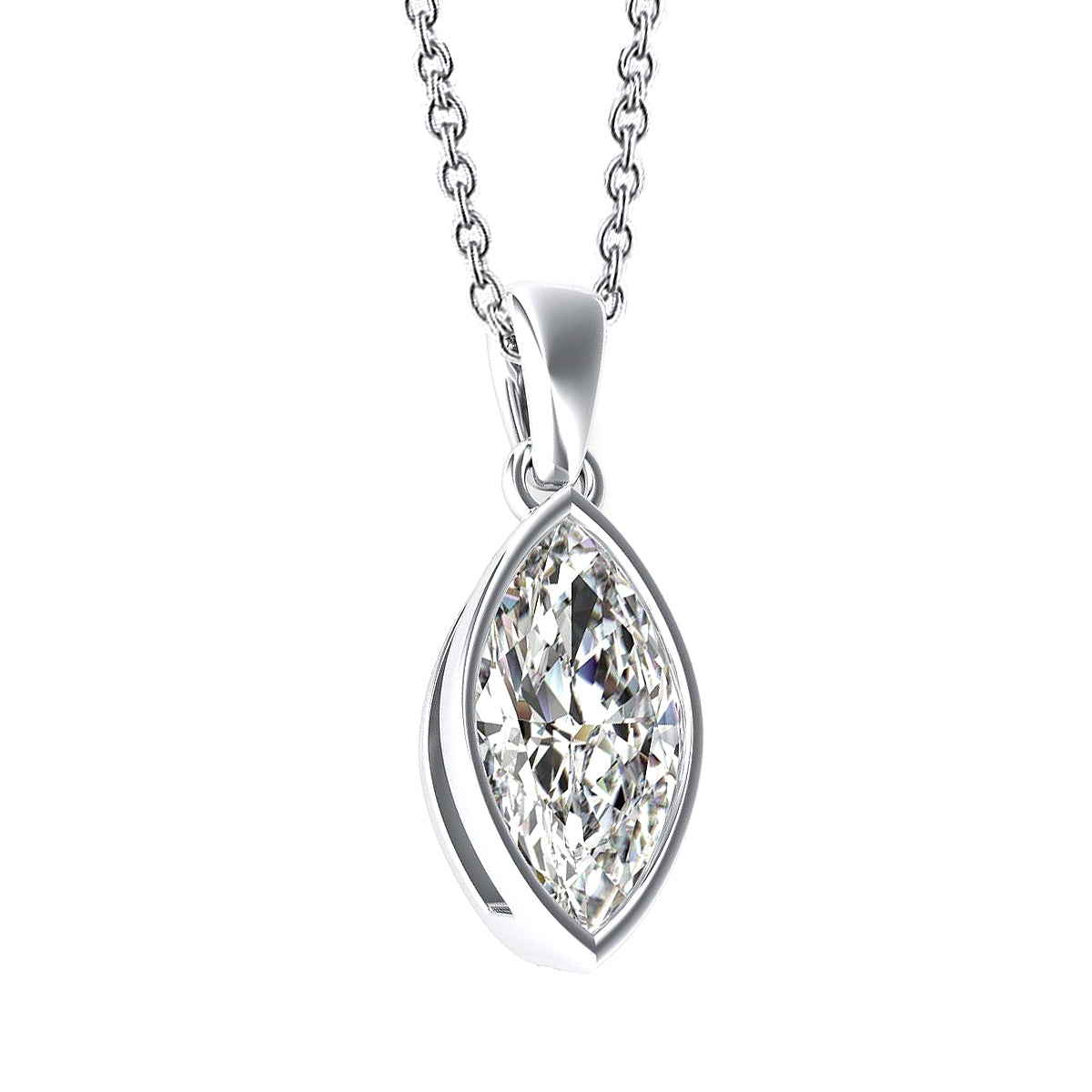 1.5 Carats Solitaire Marquise Cut Natural Earth Mined Diamond Pendant White Gold 14K