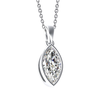 1.5 Carats Solitaire Marquise Cut Natural Earth Mined Diamond Pendant White Gold 14K