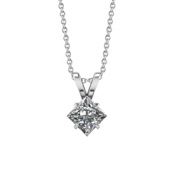 1.5 Ct Solitaire Princess Cut Diamond Pendant 14K White Gold