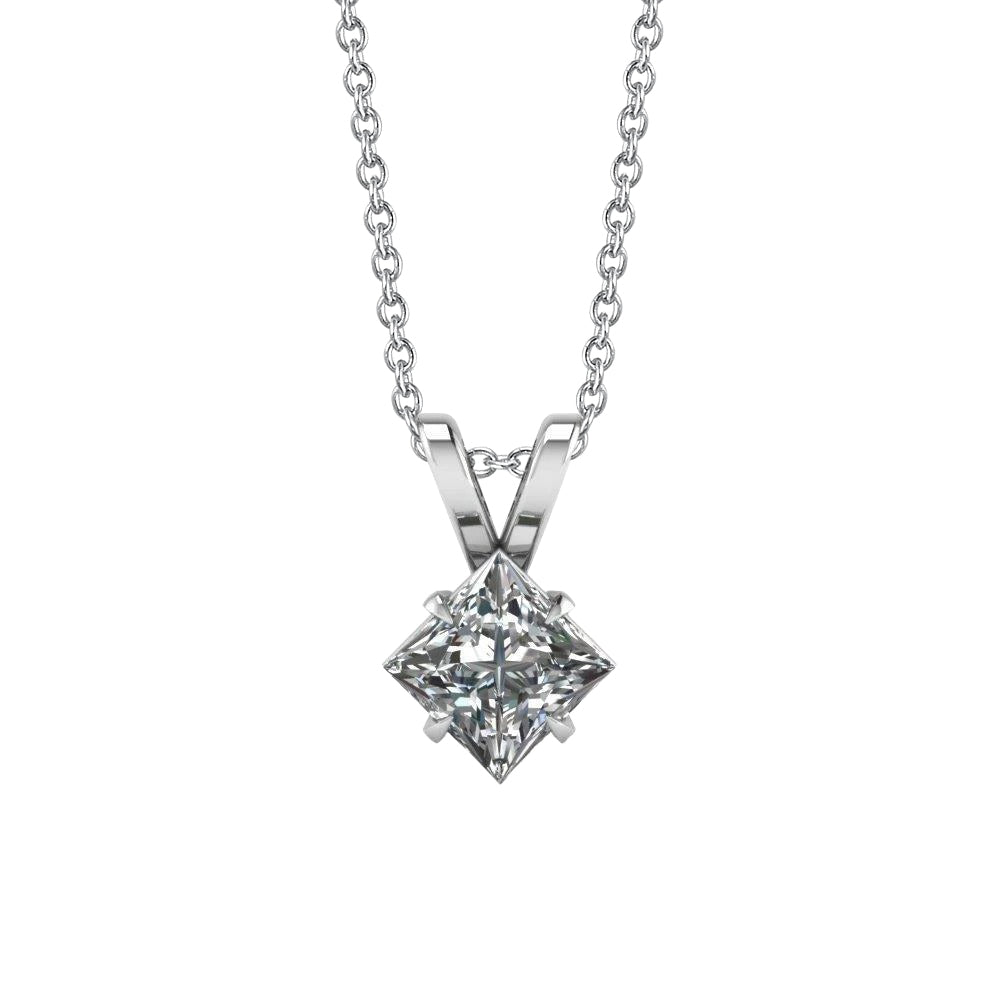 1.5 Ct Solitaire Princess Cut Lab Grown Diamond Pendant 14K White Gold