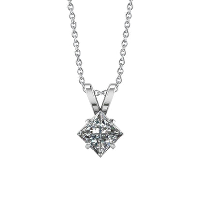 1.5 Ct Solitaire Princess Cut Lab Grown Diamond Pendant 14K White Gold