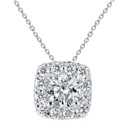 1.6 Ct Round Halo Lab Grown Diamond Necklace Pendant