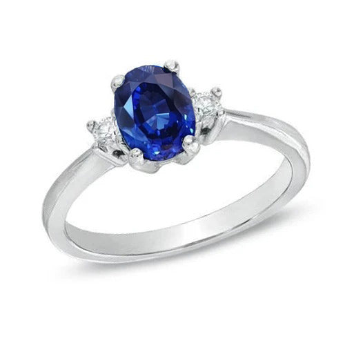 1.70 Carats Ceylon Sapphire Natural Earth Mined Diamonds Ring White Gold 14K
