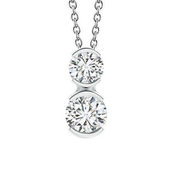 1.75 Carats Round Two Stone Natural Earth Mined Diamond Slide Pendant Half Bezel Set Gold