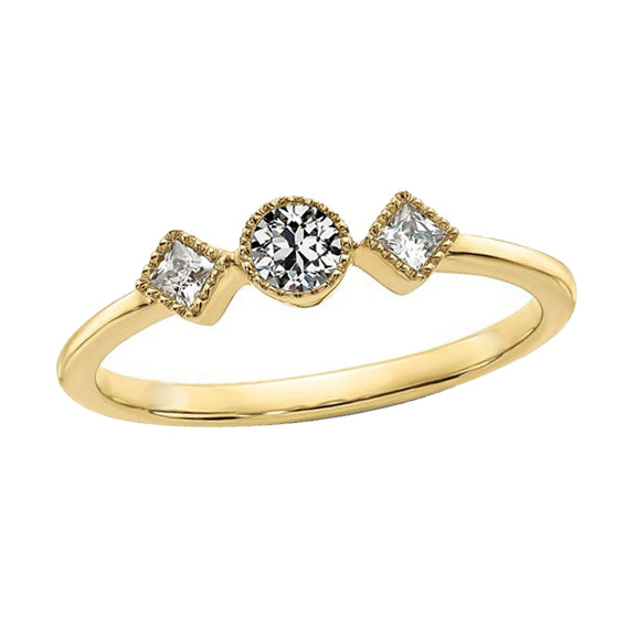 Princess & Round Old Mine Cut Diamond Ring