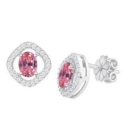2 Ct Pink Sapphire Diamond Stud Halo Earring 14K White Gold
