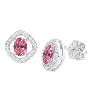 Pink Sapphire Diamond Stud Halo Earring  Gorgeous fancy  White Gold