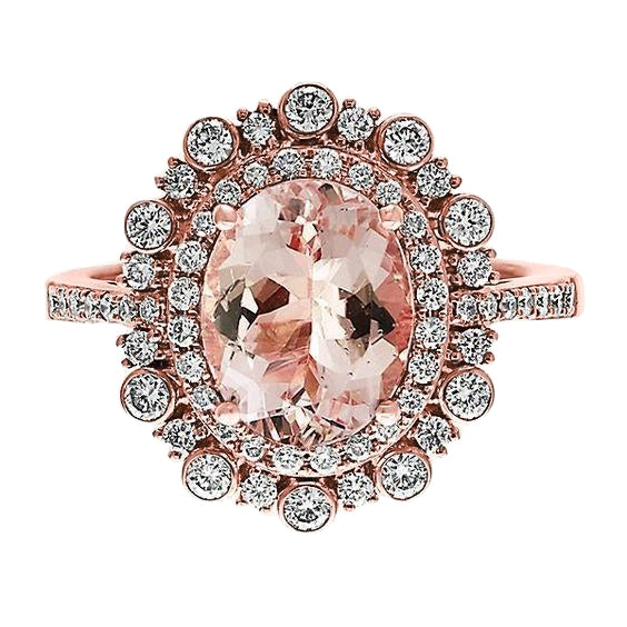 10.75 Ct Morganite And Natural Earth Mined Diamonds Anniversary Ring Gold Rose 14K