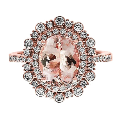 10.75 Ct Morganite And Natural Earth Mined Diamonds Anniversary Ring Gold Rose 14K