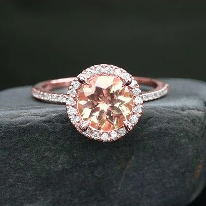 Fancy Lady’s Solitaire With Accent Morganite And Diamonds Ring Gold