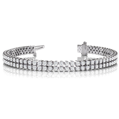 6.30 Carats Sparkling Round Cut Double Row Diamonds Bracelet WG 14K