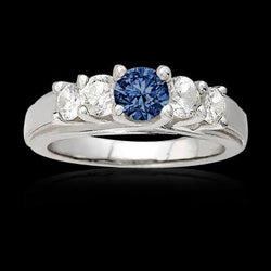1.50 Carats Blue Sapphire 5 Stone Anniversary Ring 14K White Gold