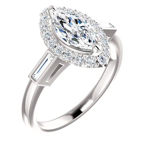 1.3 Ct Marquise Center Diamond And Baguette Halo Engagement Ring Gold Halo Ring