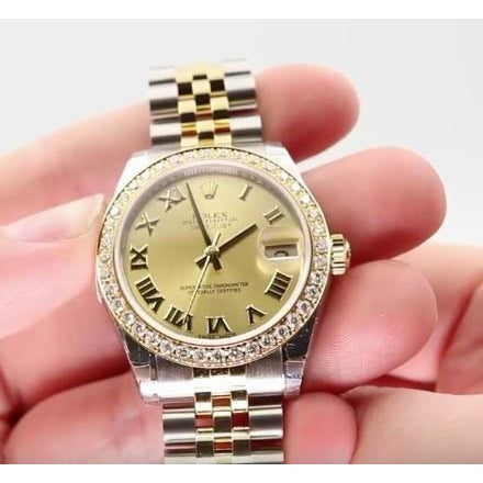Watch Bezel Dj 31Mm Watch Custom Diamond Bezel Ss & Gold Bracelet Rolex Midsize