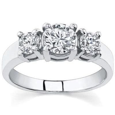 1.05 Ct Round Diamond Three Stone Ring White Gold Three Stone Ring