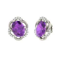 10.50 Carats Amethyst With Diamonds Studs Earrings 14K Gold White