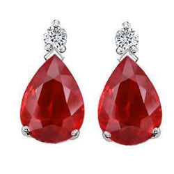 10.50 Ct Pear Ruby With Round Diamond Dangle Earring White Gold 14K