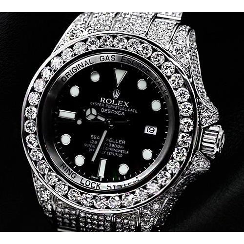 Rolex Mens Rolex Watch 30 Ct. Iced Out Custom Diamond Covered Black Dial