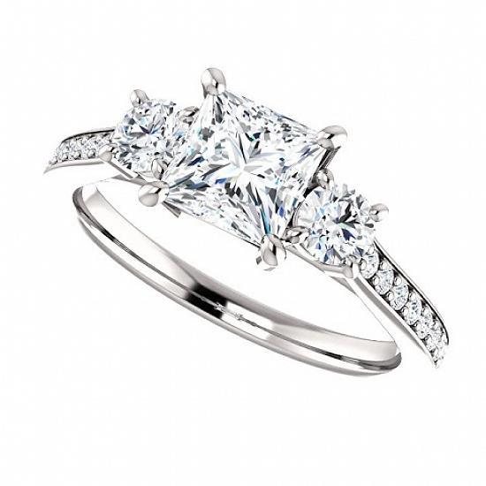 Three Stone Ring 1.90 Carats 3 Stone Princess Center Diamond Engagement Ring Gold