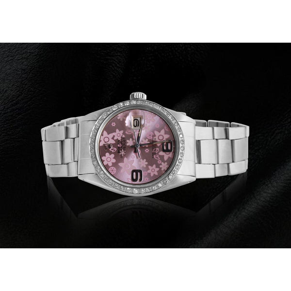 Rolex Pink Flower Dial Diamond Bezel Ss Rolex Datejust Watch