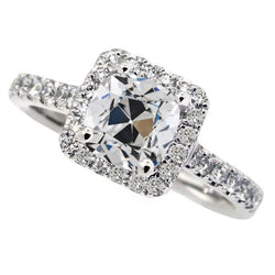 10 Carats Round & Cushion Old Cut Diamond Halo Ring With Accents