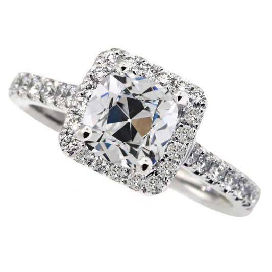 Old Miner Cut Diamond Halo Ring With Accents