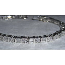 10 Carats Natural Diamond Tennis Bracelet White Gold Baguettes