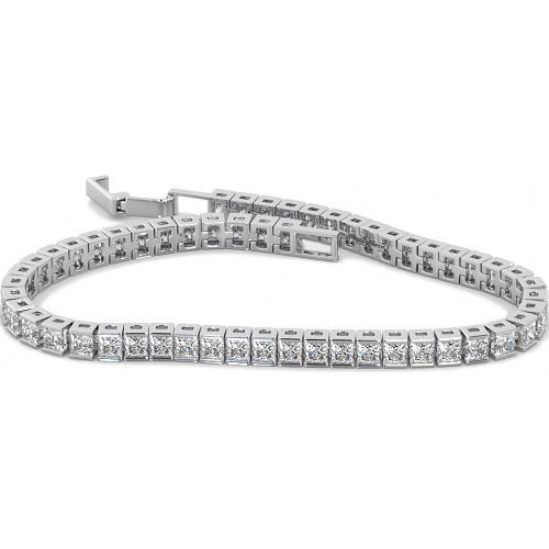 10 Carats Princess Cut Lab Grown Diamonds Channel Set Bracelet White Gold