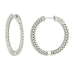 14K White Gold 2 Ct Inside Out Diamond Hoop Earrings