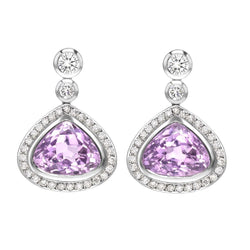 9.60 Ct Pink Kunzite And Diamond Dangle Ladies Earring White Gold 14K