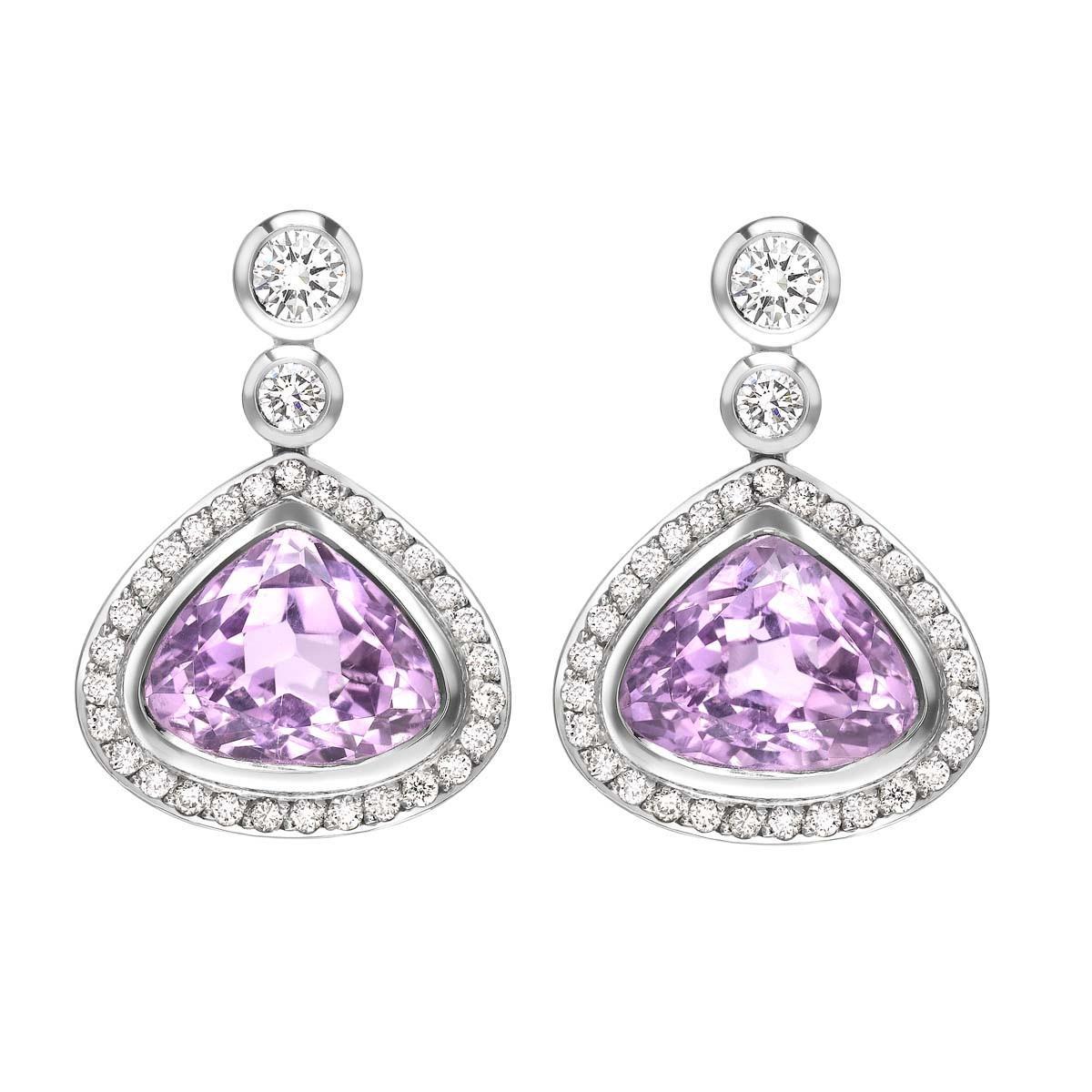  Lady’s  Round Anniversary Pink Kunzite And Diamond Dangle Ladies Earring White Gold   Gemstone Earring