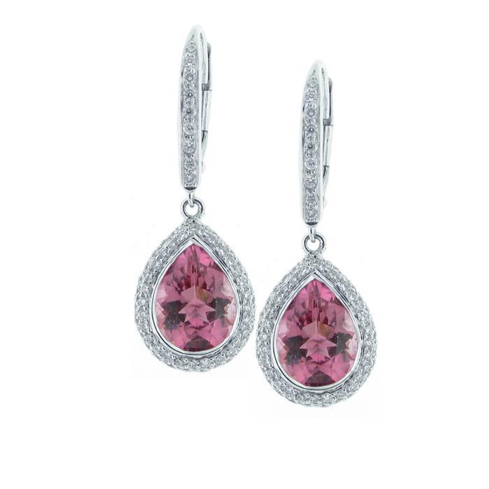  Woman's  Weeding  Pink Tourmaline And Diamond Hoop Dangle Earring Gold  