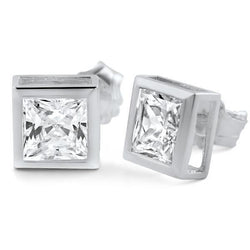 1 Carat Princess Cut Diamond Stud Earrings 14K White Gold