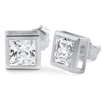  Princess Cut Lady’s Brilliant Engagement White Gold Diamond Stud Earrings