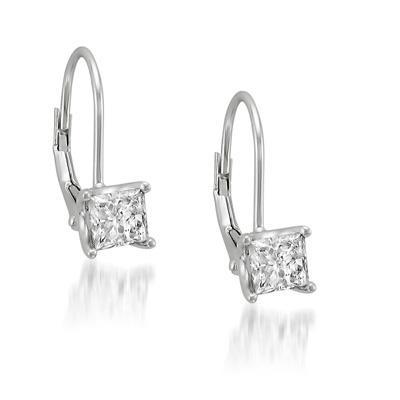 1 Ct Princess Cut Solitaire Diamond Leverback Earring Leverback Earrings